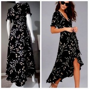 Lulu's Black Floral Midi Dress